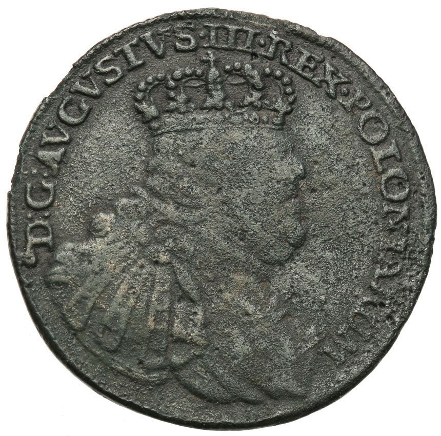 August III Sas. Ort (18 groszy) 1754 EC, Lipsk MIEDŹ